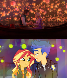 Size: 1617x1872 | Tagged: safe, flash sentry, sunset shimmer, equestria girls, equestria girls series, g4, star crossed, comparison, female, flynn rider, i see the light, male, meme, rapunzel, ship:flashimmer, shipping, straight, tangled (disney)