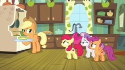 Size: 1920x1080 | Tagged: safe, screencap, apple bloom, applejack, scootaloo, sweetie belle, pony, g4, growing up is hard to do, cutie mark crusaders, food, soup