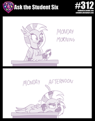 Size: 800x1023 | Tagged: safe, artist:sintakhra, silverstream, hippogriff, tumblr:studentsix, g4, cute, desk, diastreamies, exhausted, female, inkwell, monday, monochrome, notepad, solo, tired
