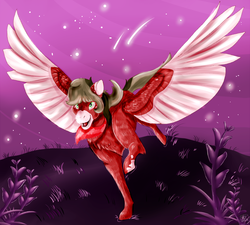 Size: 3000x2700 | Tagged: safe, artist:euspuche, oc, oc only, oc:naiv nein, pegasus, pony, fluffy, flying, full body, happy, high res, jumping, looking up, male, night, open mouth, stallion, standing, wings