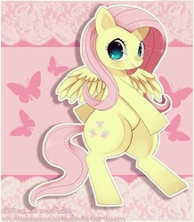 Size: 558x640 | Tagged: safe, artist:deadoceans, fluttershy, butterfly, pegasus, pony, g4, bipedal, cute, female, mare, shyabetes, solo, spread wings, wings