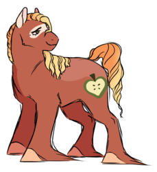 Size: 1263x1380 | Tagged: safe, artist:dolliewings, oc, oc only, oc:cortland apple, earth pony, pony, coat markings, female, long feather, magical gay spawn, mare, offspring, parent:big macintosh, parent:trouble shoes, parents:troublemac, simple background, solo, white background