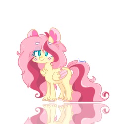 Size: 1300x1300 | Tagged: safe, artist:pniesbunnis, fluttershy, g4, blushing, chibi, cute, mirror, remake, shyabetes, simple background, white background