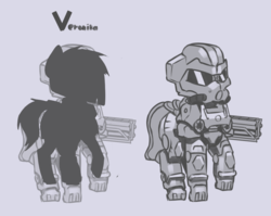 Size: 1111x885 | Tagged: safe, artist:ivyredmond, oc, pony, fallout equestria, armor, clothes, gun, power armor, suit, weapon