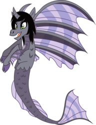Size: 2272x2935 | Tagged: safe, artist:lightningbolt, derpibooru exclusive, pony, siren, g4, .svg available, cloven hooves, curved horn, fangs, fins, fish tail, happy, high res, horn, kellin quinn, male, open mouth, ponified, show accurate, simple background, sleeping with sirens, slit pupils, solo, svg, transparent background, vector