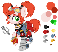 Size: 2548x2276 | Tagged: safe, artist:aestheticallylithi, oc, oc only, oc:anarchy gear, cyborg, earth pony, pony, amputee, bedroom eyes, belt, borderlands, bracelet, choker, clothes, converse, cute, denim, eyeshadow, female, fingerless gloves, gloves, goggles, high res, jewelry, makeup, mare, necklace, pigtails, pleated skirt, prosthetic leg, prosthetic limb, prosthetics, reference sheet, shirt, shoes, simple background, skirt, socks, solo, striped socks, t-shirt, transparent background, wristband