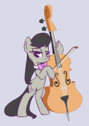 Size: 497x701 | Tagged: safe, artist:ivyredmond, octavia melody, earth pony, pony, g4, background pony, bipedal, bow (instrument), cello, female, hoof hold, musical instrument, solo