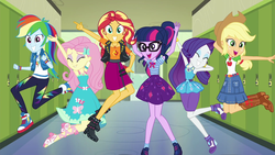 Size: 1920x1080 | Tagged: safe, screencap, applejack, fluttershy, rainbow dash, rarity, sci-twi, sunset shimmer, twilight sparkle, do it for the ponygram!, equestria girls, equestria girls series, g4, spoiler:eqg series (season 2), armpits, beautiful, canterlot high, clothes, converse, cute, dashabetes, eyes closed, eyeshadow, female, geode of empathy, geode of fauna, geode of shielding, geode of super speed, geode of telekinesis, group shot, happy, high school musical, jackabetes, jumping, lockers, magical geodes, makeup, pencil skirt, photo, raribetes, rarity peplum dress, reference, selfie, shimmerbetes, shoes, shyabetes, skirt, twiabetes, youtube