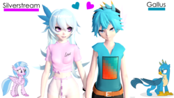 Size: 1280x720 | Tagged: safe, artist:the-enticing-empty, gallus, silverstream, human, g4, anime, cute, female, humanized, male, midriff, ship:gallstream, shipping, side knot midriff, simple background, straight, transparent background