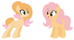 Size: 768x420 | Tagged: safe, artist:lavender-doodles, artist:nightcorecat123, artist:selenaede, oc, oc only, pegasus, pony, base used, duo, eye clipping through hair, female, mare, offspring, parent:big macintosh, parent:fluttershy, parents:fluttermac, siblings, simple background, sisters, white background