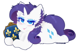 Size: 1010x661 | Tagged: safe, artist:vanillaswirl6, rarity, pony, unicorn, g4, blushing, chest fluff, cute, ear fluff, eu4, europa universalis, europa universalis 4, eye lashes, eyeshadow, female, france, lidded eyes, looking at you, makeup, mare, prone, raribetes, smiling, solo, sploot, tongue out