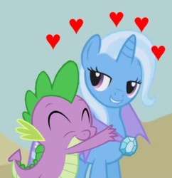 Size: 424x438 | Tagged: safe, edit, edited screencap, editor:undeadponysoldier, screencap, spike, trixie, boast busters, g4, cropped, female, floating heart, heart, male, momma trixie, shipping, spixie, straight