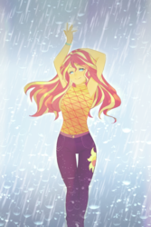 Size: 2048x3075 | Tagged: safe, artist:ayami, sunset shimmer, equestria girls, equestria girls series, g4, let it rain, spoiler:eqg series (season 2), armpits, beautiful, female, high res, music festival outfit, rain, solo