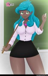 Size: 782x1242 | Tagged: safe, alternate version, artist:clouddg, queen chrysalis, human, equestria girls, g4, spoiler:comic, clothes, dark skin, equestria girls-ified, female, glasses, human coloration, lipstick, mirror universe, multiple variants, reversalis, solo