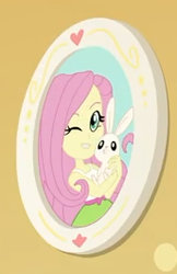 Size: 172x265 | Tagged: safe, screencap, angel bunny, fluttershy, do it for the ponygram!, equestria girls, g4, my little pony equestria girls: better together, cropped, female, one eye closed, picture