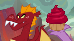Size: 1280x720 | Tagged: safe, screencap, garble, spike, dragon, g4, sweet and smoky, cupcake, food, male, wings