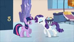 Size: 1280x720 | Tagged: safe, screencap, rarity, twilight sparkle, pony, unicorn, g4, games ponies play, alternate hairstyle, animated, butt touch, female, hoof on butt, insulting rarity, magic, mare, pushing, rump push, solo, sound, telekinesis, webm