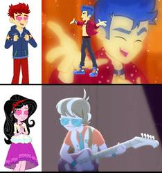 Size: 864x925 | Tagged: safe, artist:karalovely, edit, screencap, flash sentry, ringo, oc, oc:kara lovely, oc:track sonter, cheer you on, equestria girls, g4, my little pony equestria girls: better together, blue sneakers, clothes, converse, glasses, guitar, heart eyes, hoodie, musical instrument, pants, shoes, sneakers, stupid sexy flash sentry, wingding eyes