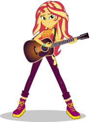 Size: 5000x6580 | Tagged: safe, artist:keronianniroro, sunset shimmer, equestria girls, equestria girls series, g4, let it rain, spoiler:eqg series (season 2), absurd resolution, clothes, cute, cutie mark on clothes, female, guitar, musical instrument, pants, simple background, solo, transparent background, vector