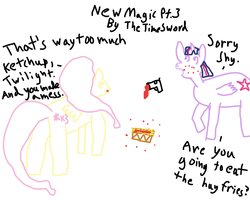 Size: 1280x1024 | Tagged: safe, artist:thetimesword, fluttershy, twilight sparkle, alicorn, pegasus, pony, g4, food, french fries, gun, ketchup, not blood, sauce, twilight sparkle (alicorn), weapon