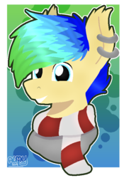 Size: 490x700 | Tagged: safe, artist:suchalmy, oc, oc only, pony, clothes, commission, ear piercing, gradient background, piercing, profile picture, scarf, solo