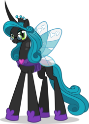 Size: 3628x5000 | Tagged: safe, artist:luckreza8, gameloft, idw, queen chrysalis, changeling, changeling queen, g4, my little pony: magic princess, crown, cute, cutealis, fangs, female, glasses, idw showified, jewelry, looking at you, mirror universe, regalia, reversalis, simple background, slit pupils, solo, transparent background, vector