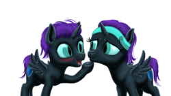 Size: 1920x1080 | Tagged: safe, artist:vasillium, oc, oc only, oc:nox (rule 63), oc:nyx, alicorn, pony, accessory, adorable face, adorkable, alicorn oc, blushing, brother, brother and sister, closed mouth, clothes, colt, cute, cutie mark, diabetes, dialogue, dork, eyelashes, eyes open, family, female, filly, happy, heart, heartwarming, hoof under chin, horn, lidded eyes, looking, looking at each other, male, moon, nostrils, nyxabetes, oc x oc, open mouth, prince, princess, r63 paradox, raised hoof, romance, romantic, royalty, rule 63, rule63betes, self paradox, self ponidox, selfcest, shield, shipping, sibling bonding, sibling love, siblings, simple background, sister, smiling, standing, talking, transparent background, twins, wall of tags, wings
