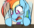 Size: 2451x2034 | Tagged: safe, artist:ashtoneer, rainbow dash, pegasus, pony, g4, blurry, blushing, female, high res, mare, meme, motion blur, motion blur meme, open mouth, reaction image, solo, table