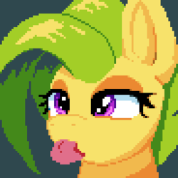 Size: 276x276 | Tagged: safe, artist:bitassembly, oc, oc only, oc:bit assembly, earth pony, pony, :p, bust, female, mare, mlem, pixel art, portrait, silly, simple background, solo, tongue out