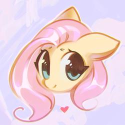 Size: 1120x1120 | Tagged: safe, artist:mirroredsea, fluttershy, pegasus, pony, abstract background, bust, cute, female, floppy ears, head only, heart, looking at you, mare, portrait, shyabetes, smiling, solo