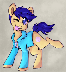 Size: 838x910 | Tagged: safe, artist:cinnamonsparx, oc, oc only, oc:shellyd, pony, clothes, hoodie, male, one eye closed, shirt, solo, stallion, wink