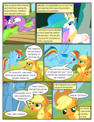 Size: 612x792 | Tagged: safe, artist:newbiespud, edit, edited screencap, screencap, applejack, princess celestia, rainbow dash, spike, twilight sparkle, alicorn, earth pony, pegasus, pony, unicorn, comic:friendship is dragons, fall weather friends, g4, angry, annoyed, big crown thingy, comic, crossed arms, dialogue, ethereal mane, female, fire, flying, freckles, hat, jewelry, looking up, male, mare, peytral, rainbow douche, regalia, screencap comic, unicorn twilight