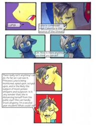 Size: 1950x2550 | Tagged: safe, artist:tillie-tmb, oc, oc only, oc:alistor, oc:tempest, pony, unicorn, comic:the amulet of shades, comic, female, male, mare, stallion, traditional art