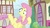 Size: 1920x1080 | Tagged: safe, screencap, angel bunny, fluttershy, pegasus, pony, g4, she talks to angel, angel bunny is not amused, body swap, confused, female, gritted teeth, male, mare, not fluttershy, ponyville, raised eyebrow, raised leg, so ridiculous it's funny, solo