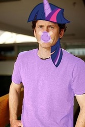Size: 220x330 | Tagged: safe, edit, twilight sparkle, human, unicorn, g4, abomination, clothes, horn, male, meme, photoshop, shirt, solo, t-shirt, tape, todd howard, wat