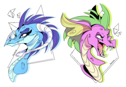 Size: 2869x1985 | Tagged: safe, artist:marbola, princess ember, spike, dragon, g4, bust, dragoness, duo, female, high res, open mouth, sharp teeth, simple background, smiling, teeth, white background