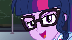 Size: 1920x1080 | Tagged: safe, screencap, sci-twi, twilight sparkle, do it for the ponygram!, equestria girls, g4, my little pony equestria girls: better together, close-up, female, glasses, open mouth, science, smug, smuglight sparkle