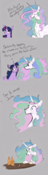 Size: 2048x7402 | Tagged: safe, artist:greyscaleart, princess celestia, twilight sparkle, alicorn, pony, g4, comic, drink, driven to drink, duo, existential crisis, female, gray background, i need a freaking drink, jumbo, mare, overconfident alcoholic, princess celestia is a horse, pure unfiltered evil, rekt, savage, simple background, sunny d, tallestia