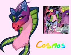 Size: 702x543 | Tagged: safe, artist:d3pressedr4inbow, idw, cosmos, princess celestia, princess luna, twilight sparkle, alicorn, draconequus, pony, g4, spoiler:comic75, bust, pink background, reference sheet, simple background, twilight sparkle (alicorn)