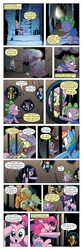 Size: 651x1964 | Tagged: safe, artist:amy mebberson, edit, idw, official comic, applejack, fluttershy, pinkie pie, rainbow dash, spike, twilight sparkle, dragon, earth pony, nightmare forces, pegasus, pony, unicorn, comic:friendship is dragons, g4, spoiler:comic, spoiler:comic08, bag, comic, dialogue, female, fire ruby, freckles, frown, gem, hiding, male, mare, nightmare rarity (arc), onomatopoeia, prison, ruby, sad, smiling, text edit, unicorn twilight