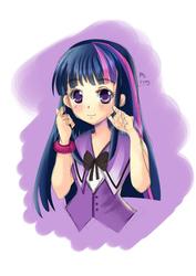 Size: 600x849 | Tagged: safe, artist:love2eategg, twilight sparkle, human, g4, anime, bowtie, bust, cute, female, humanized, looking at you, partial background, solo, twiabetes