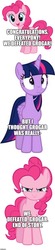 Size: 500x2254 | Tagged: safe, edit, edited screencap, screencap, pinkie pie, twilight sparkle, alicorn, pony, g4, comic, fanfic art, implied grogar, screencap comic, twilight sparkle (alicorn)