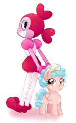Size: 770x1249 | Tagged: safe, artist:theluckyangel, cozy glow, gem (race), pegasus, pony, g4, spoiler:steven universe, spoiler:steven universe: the movie, crossover, default spinel, duo, duo female, female, filly, foal, simple background, smiling, spinel (steven universe), spoilers for another series, steven universe, steven universe: the movie, this will not end well, transparent background, xk-class end-of-the-world scenario