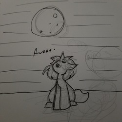 Size: 1280x1280 | Tagged: safe, artist:zutcha, pony, unicorn, howling, howling at the moon, moon, sketch, solo, traditional art