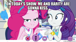 Size: 600x337 | Tagged: safe, edit, edited screencap, screencap, pinkie pie, rarity, do it for the ponygram!, equestria girls, g4, my little pony equestria girls: better together, caption, female, geode of shielding, geode of sugar bombs, image macro, lesbian, magical geodes, memeful.com, ship:raripie, shipping, text