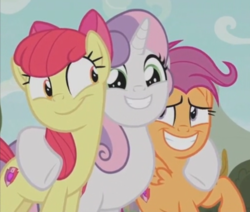 Size: 1087x923 | Tagged: safe, screencap, apple bloom, scootaloo, sweetie belle, earth pony, pegasus, pony, unicorn, g4, growing up is hard to do, cropped, cutie mark, cutie mark crusaders, older, older apple bloom, older cmc, older scootaloo, older sweetie belle, the cmc's cutie marks
