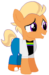 Size: 1994x3053 | Tagged: safe, artist:jawsandgumballfan24, tender taps, earth pony, pony, g4, adrien agreste, base used, blonde hair, clothes, cosplay, costume, male, miraculous ladybug, pants, shoes, sneakers