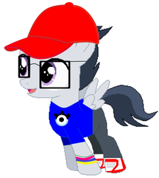 Size: 2564x2856 | Tagged: safe, artist:jawsandgumballfan24, rumble, pegasus, pony, g4, base used, baseball cap, cap, clothes, colt, cosplay, costume, foal, glasses, hat, high res, male, miraculous ladybug, nino lahiffe, shirt, shoes, sneakers, t-shirt
