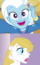 Size: 868x1400 | Tagged: safe, edit, screencap, prince blueblood, trixie, do it for the ponygram!, equestria girls, g4, my little pony equestria girls: better together, cute, diatrixes, equestria girls-ified, female, male, ship:bluetrix, shipping, shipping domino, straight, surprised blueblood