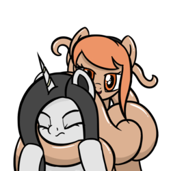 Size: 600x600 | Tagged: safe, artist:czu, oc, oc:amber rose (thingpone), oc:piezo, oc:thingpone, monster pony, pony, robot, robot pony, body horror, eldritch abomination, eyes closed, female, mare, tentacles, the weak should fear the strong